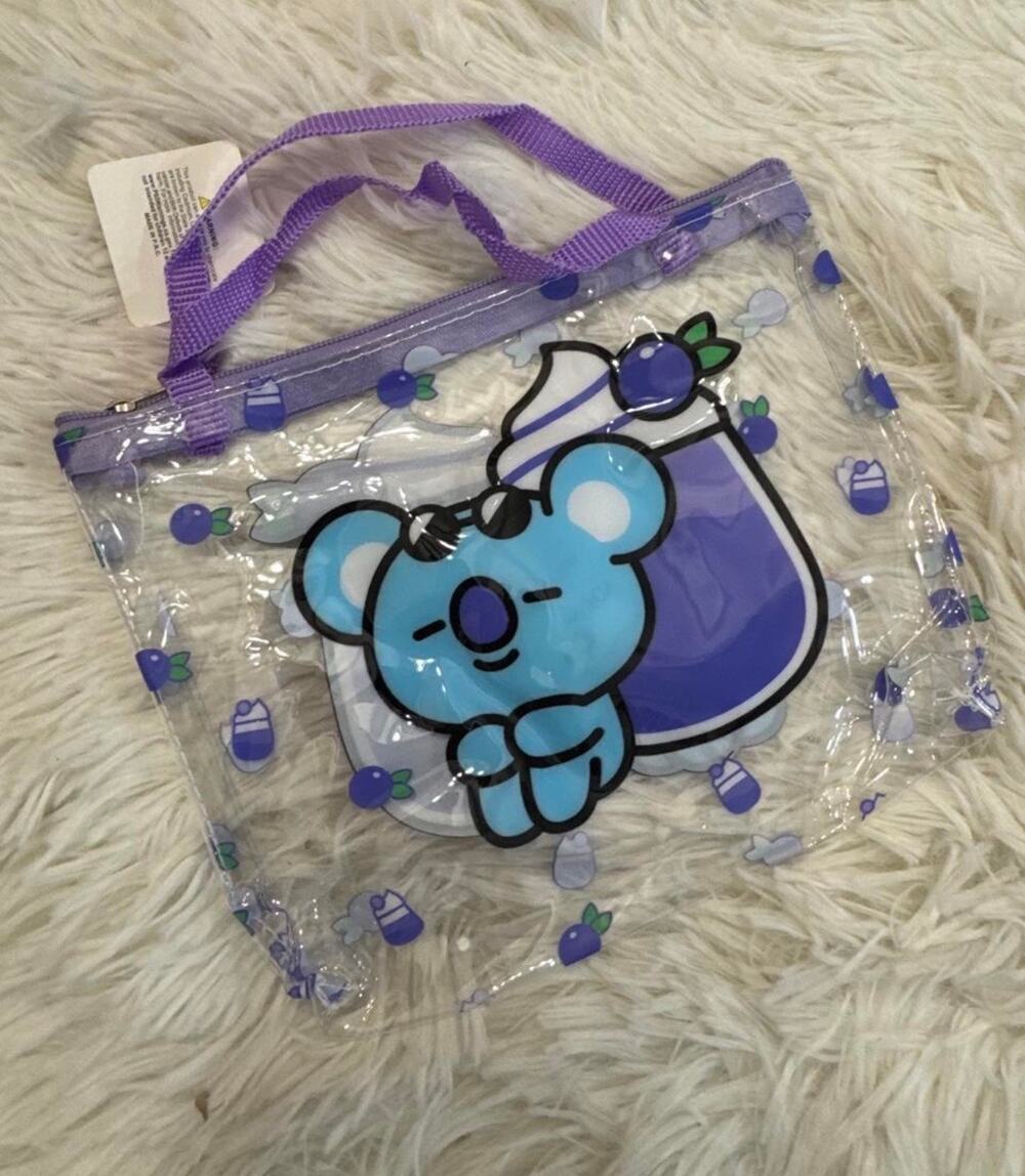 Blue Koya RM clear makeup pencil pouch  bag blueberry drink